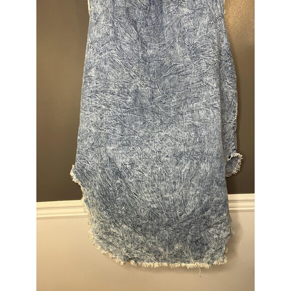 Thrill Jeans Shirt Dress Womens 1X Blue Denim Sleeveless Distressed Hi Low Mesh - Picture 7 of 10